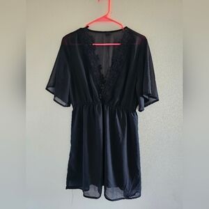 Elegant Black Lace Trim Swim Cover